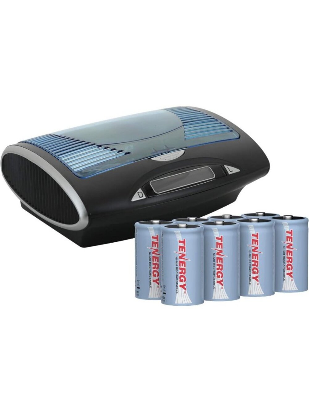 Universal LCD Battery Charger with 8 D Size 10000mAh NiMH Rechargeable Batteries